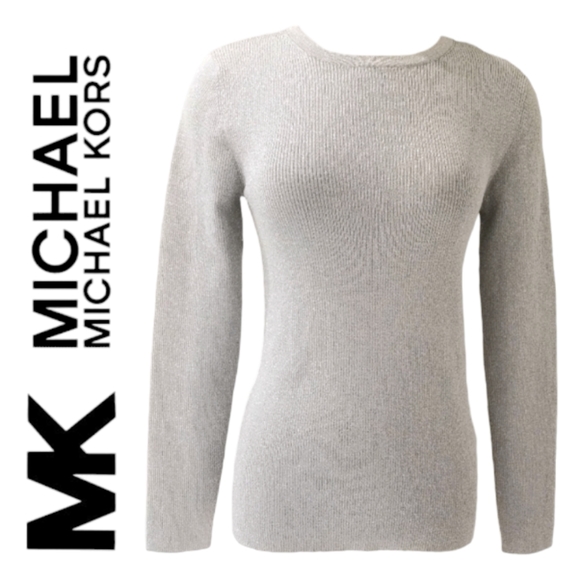 Michael Kors Sweaters - Michael Kors Grey & Silver Metallic Long Sleeve Pullover Sweater M